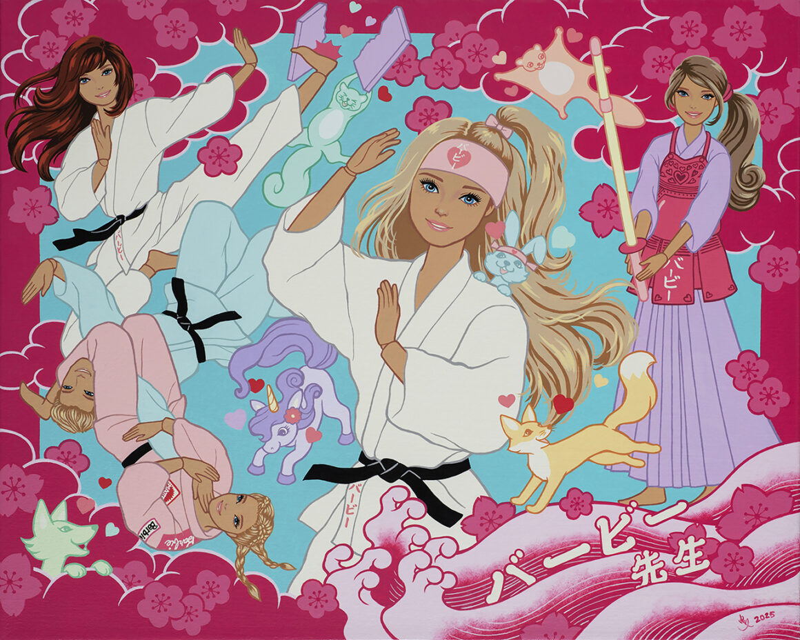 'Barbie Sensei' (acrylic on linen, 16 in x 20 in) by Yumiko Kayukawa