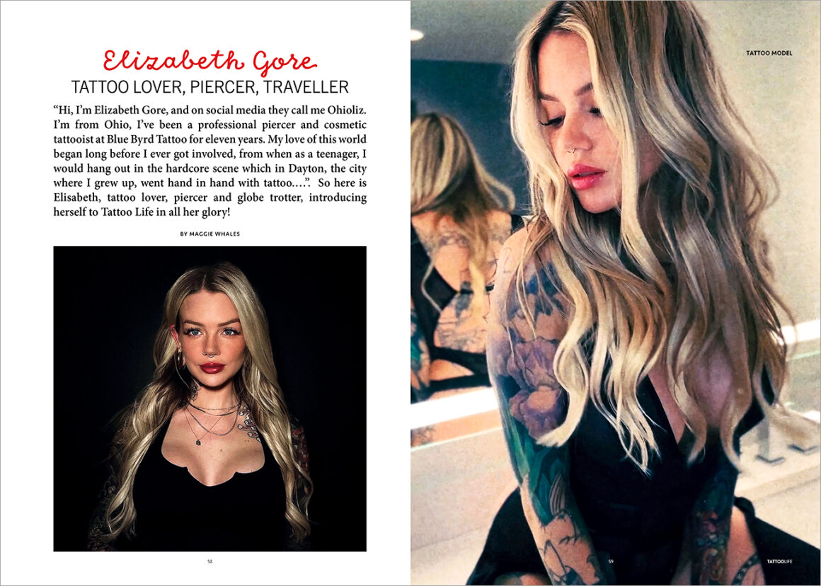Tattoo model: Elizabeth Gore, tattoo lover, piercer, traveller